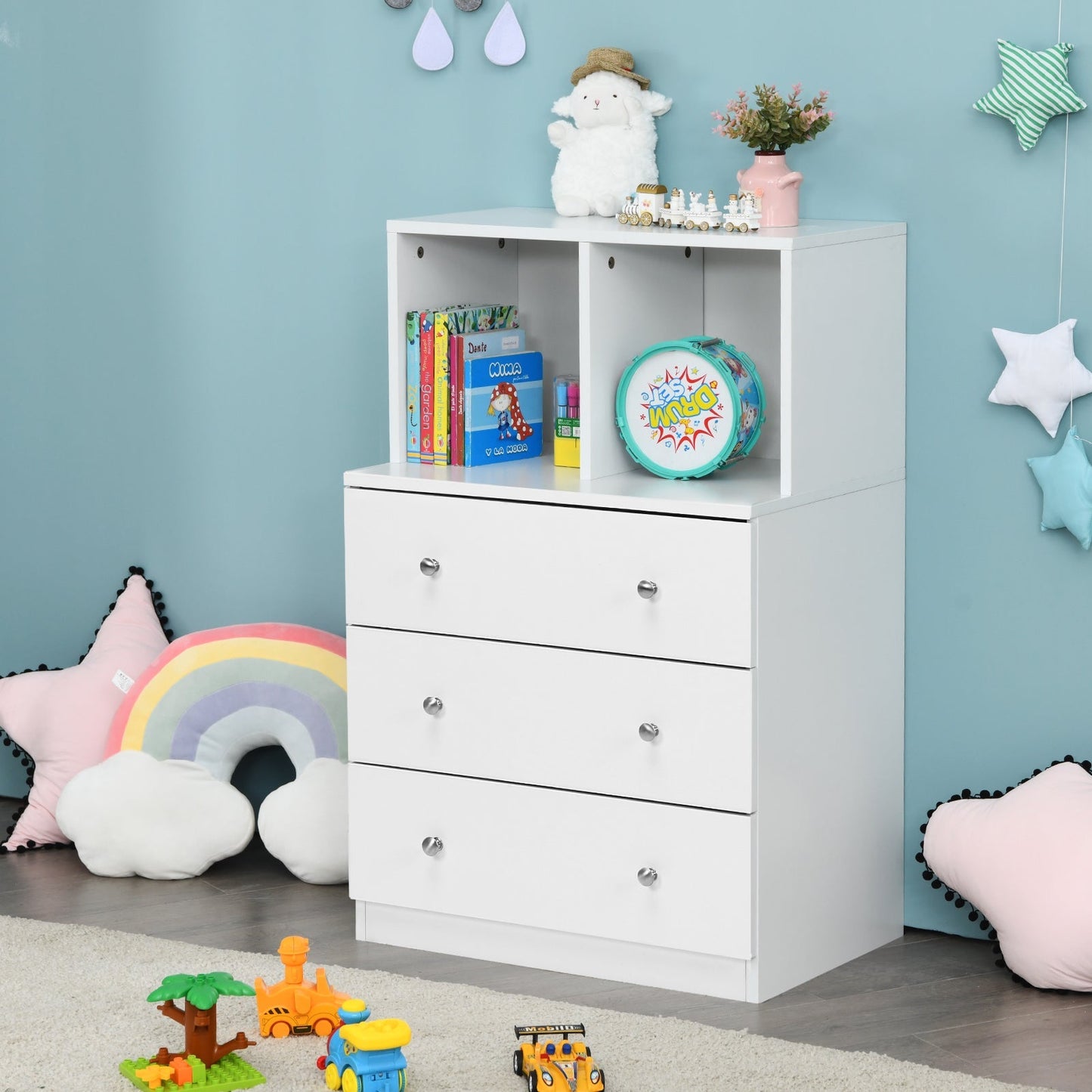 3-Drawer Dresser with 2 Open Compartments for Living Room Bedroom-White