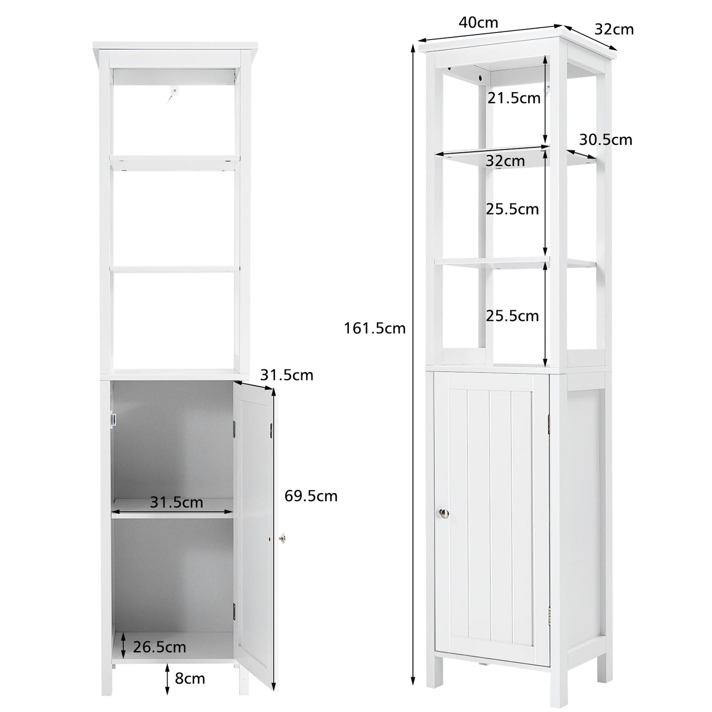 Freestanding Floor Cabinet with 3-Position Middle Panel and Anti-Toppling Mechanism-White