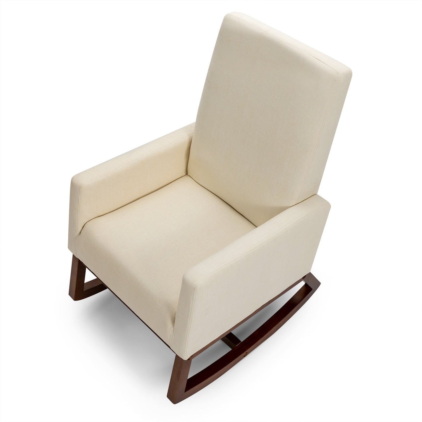 Upholstered Fabric Armchair with Rubber Wood Base-Beige