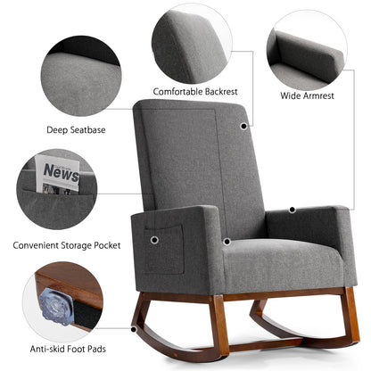 Upholstered Fabric Armchair with Rubber Wood Base-Grey