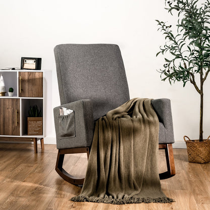Upholstered Fabric Armchair with Rubber Wood Base-Grey