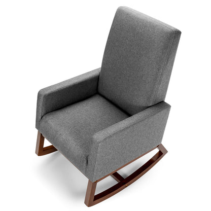 Upholstered Fabric Armchair with Rubber Wood Base-Grey