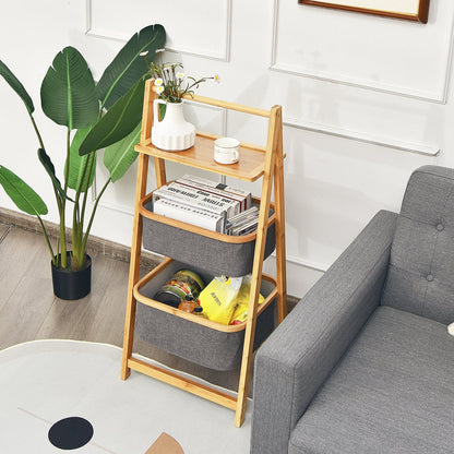 Freestanding A-Frame Laundry Hamper with Shelf-Natural