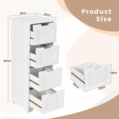 Floor Storage Cabinet Freestanding Bathroom Cabinet with 4 Drawers-White