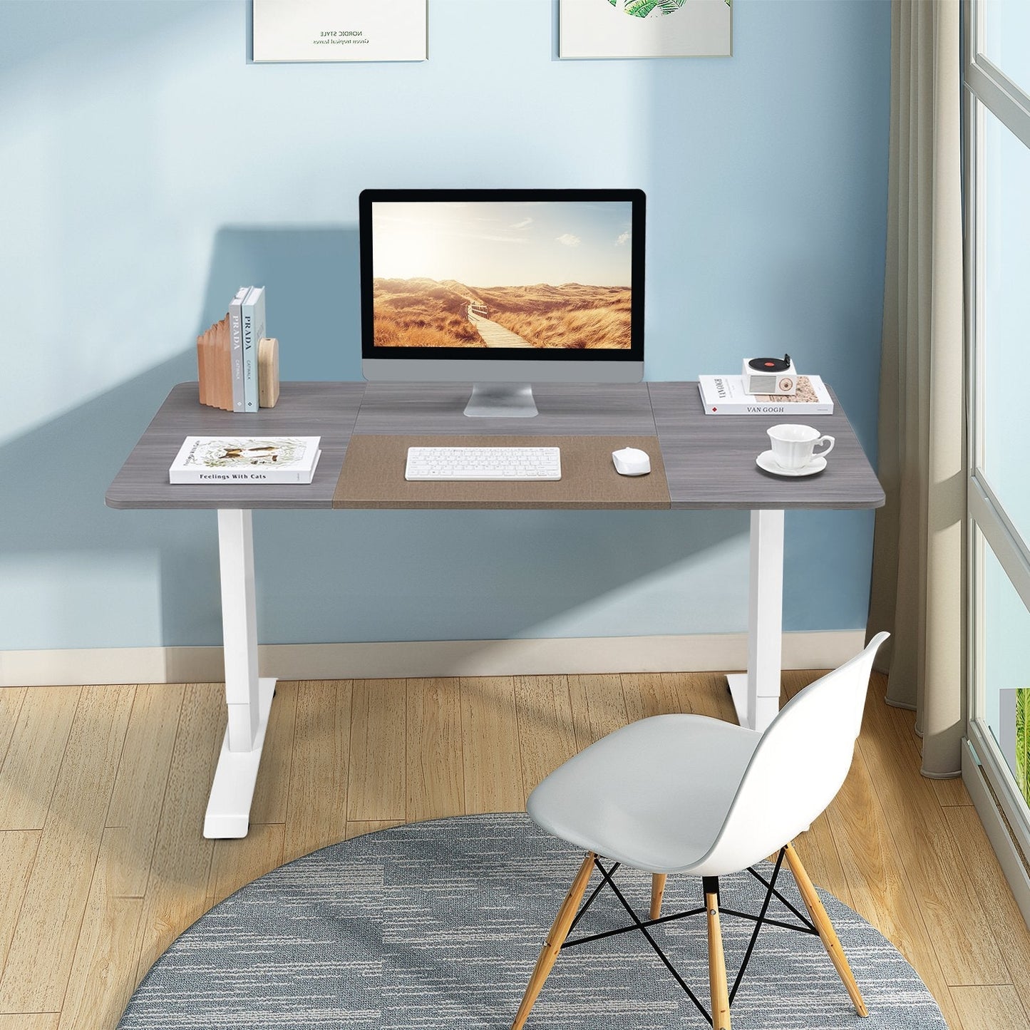 Electric Height Adjustable Standing Desk with Memory Smart Presets and Anti-Collision Function-Grey