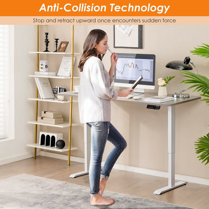 Electric Height Adjustable Standing Desk with Memory Smart Presets and Anti-Collision Function-Grey
