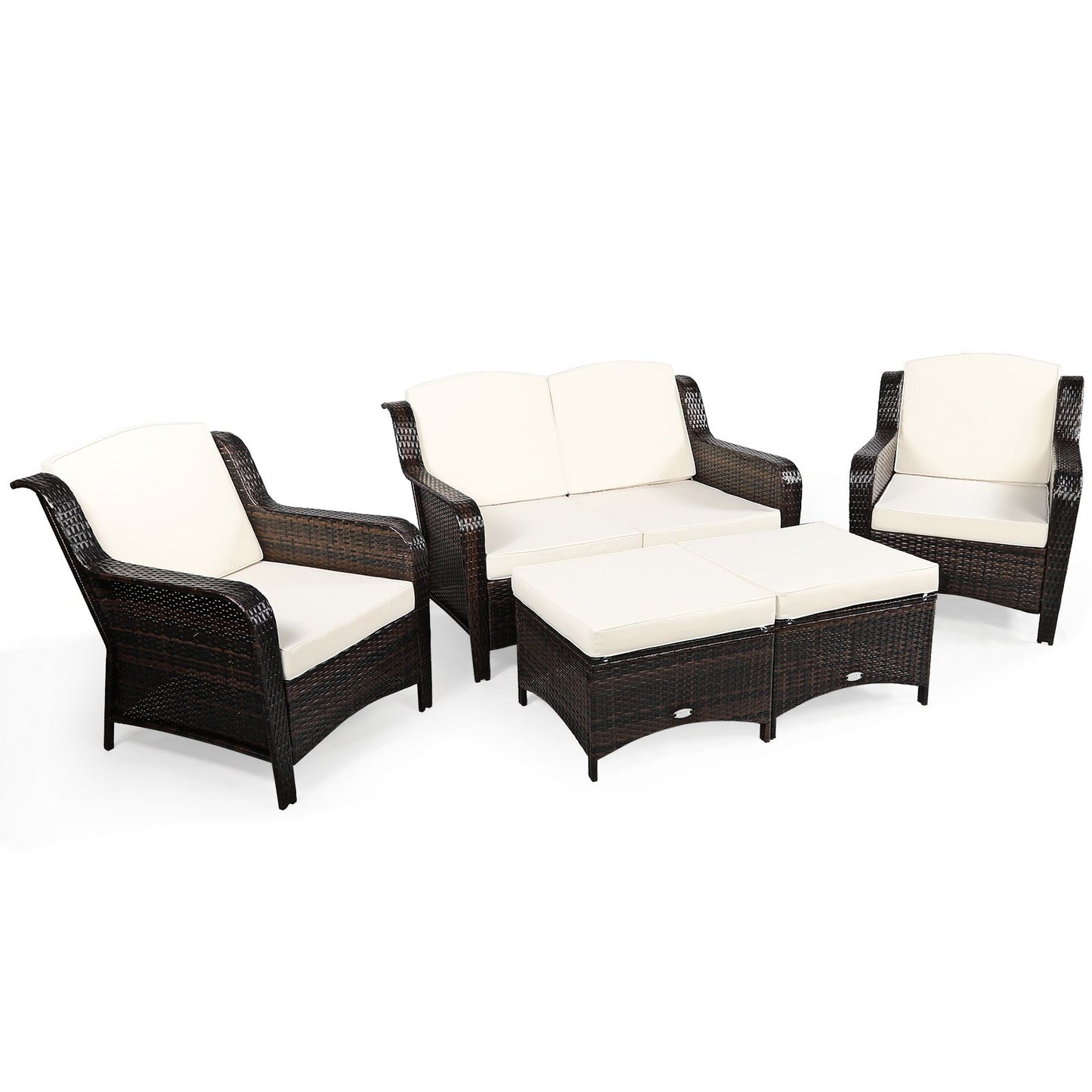 5 Pieces Patio Furniture Set with Removable Cushions and Loveseat-White