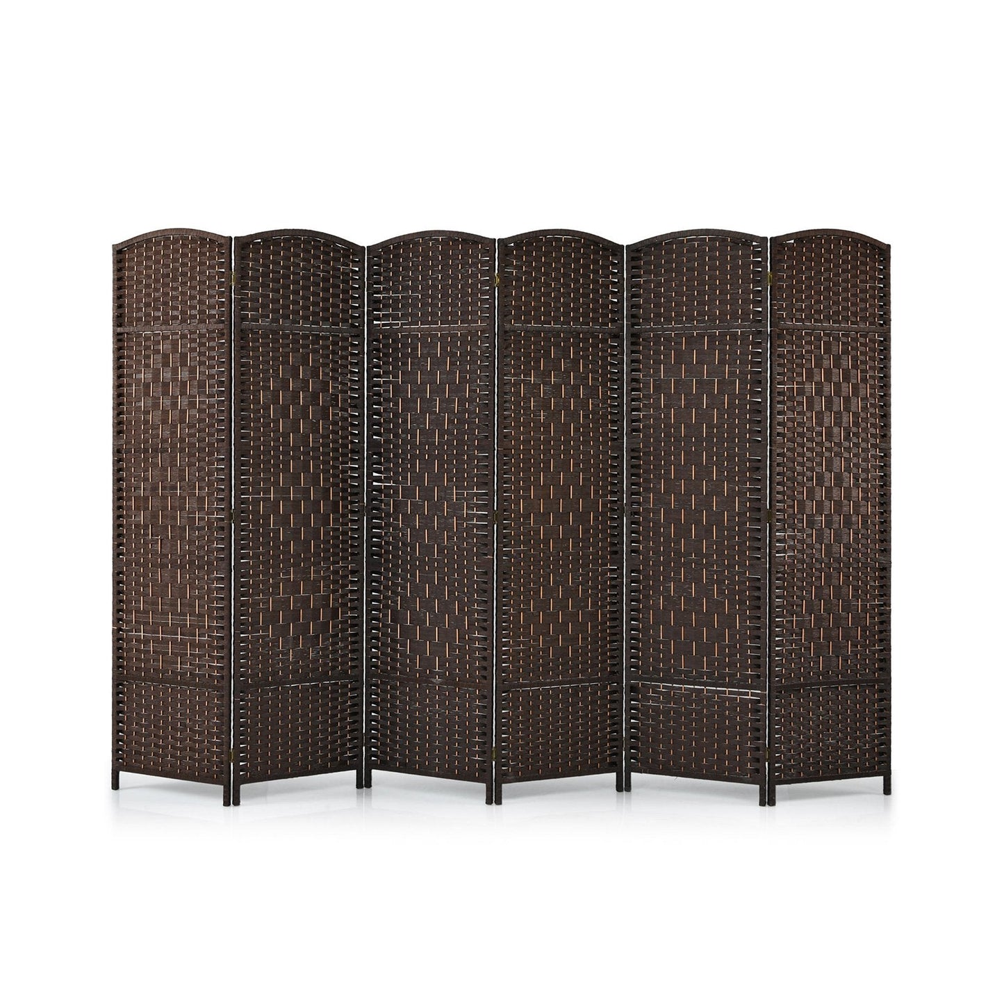 6 Panel Folding Room Divider with Hand-Woven Wicker for Home Office-Brown
