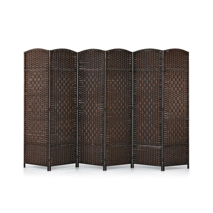 6 Panel Folding Room Divider with Hand-Woven Wicker for Home Office-Brown