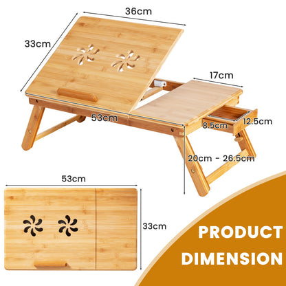 Portable Bamboo Laptop Lap Tray with Adjustable Legs and Tilting Top-Natural