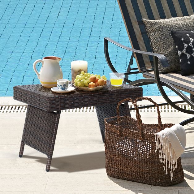 Balcony folding rattan garden table