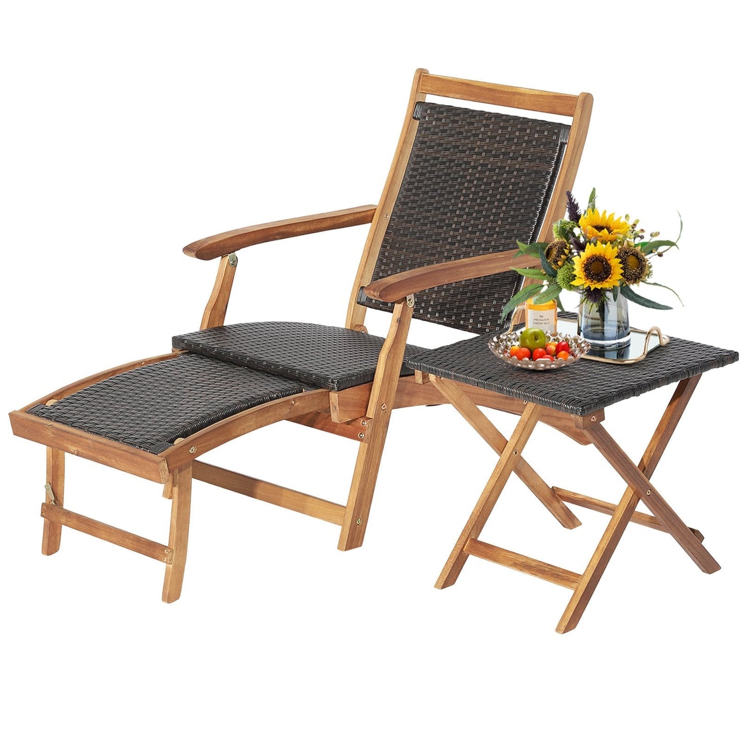 Folding Patio Lounge Chair with Retractable Footrest for Outdoor