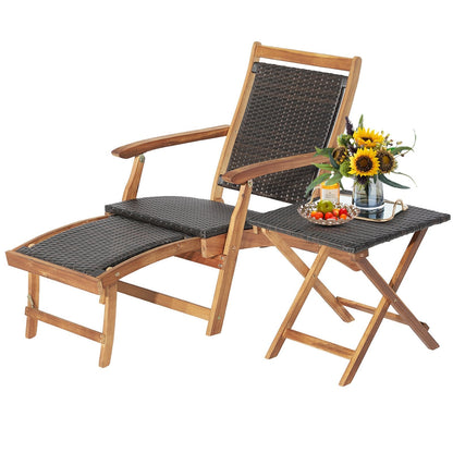 Folding Patio Lounge Chair with Retractable Footrest for Outdoor