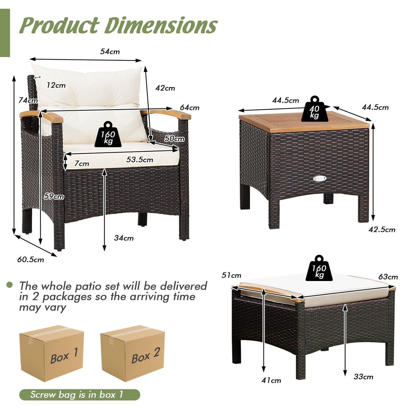 5 Pieces Patio Rattan Furniture Set with Cushions and Ottomans