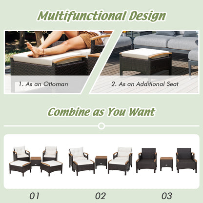 5 Pieces Patio Rattan Furniture Set with Cushions and Ottomans