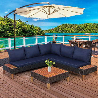 4 Pieces Patio Rattan Furniture Set with Removable Cushions and Pillows-Navy