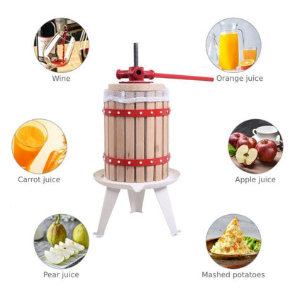 6L Fruit Wine Press with Solid Oak Wood Basket and Steel Legs