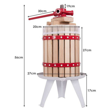 6L Fruit Wine Press with Solid Oak Wood Basket and Steel Legs