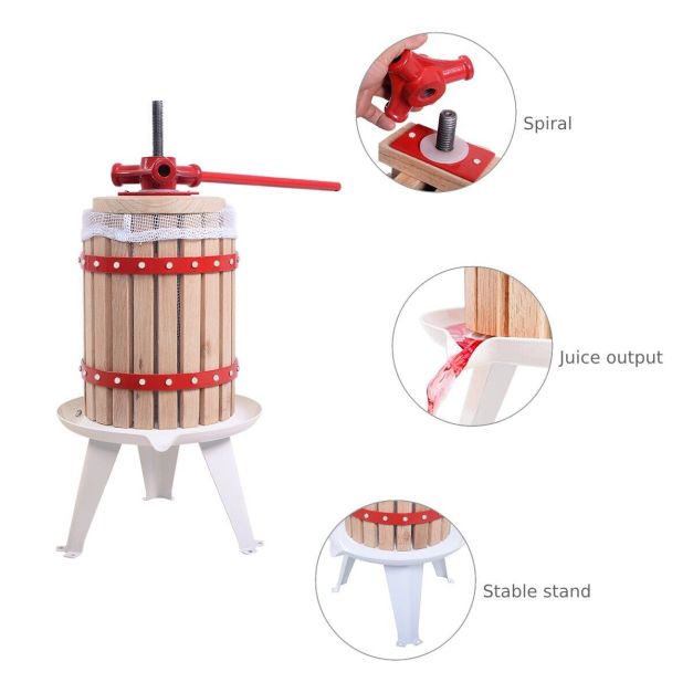 6L Fruit Wine Press with Solid Oak Wood Basket and Steel Legs