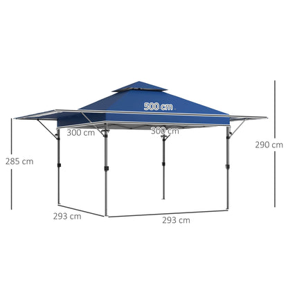 5 x 3(m) Pop Up Gazebo with Extend Dual Awnings, 1 Person Easy Up Marquee Party Tent With 1 Button Push Height Adjustable Instant Shelter - Blue