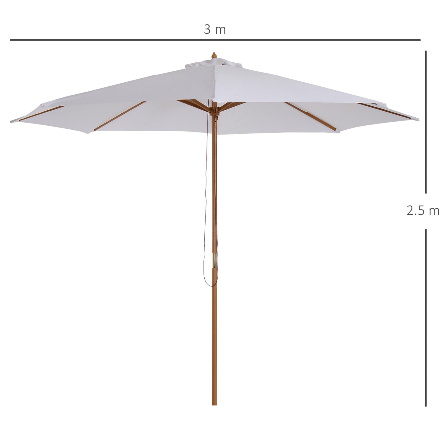 Outsunny 3(m) Fir Wooden Parasol Garden Umbrellas 8 Ribs Bamboo Sun Shade Patio Outdoor Umbrella Canopy, Cream White