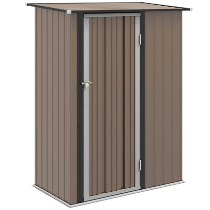 Outsunny 5ft x 3ft Metalowy ogrodowy schowek, zewnętrzny schowek na narzędzia ze spadzistym dachem, zamykane drzwi na narzędzia, sprzęt, brązowy