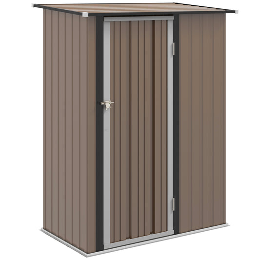 Outsunny 5ft x 3ft Metalowy ogrodowy schowek, zewnętrzny schowek na narzędzia ze spadzistym dachem, zamykane drzwi na narzędzia, sprzęt, brązowy