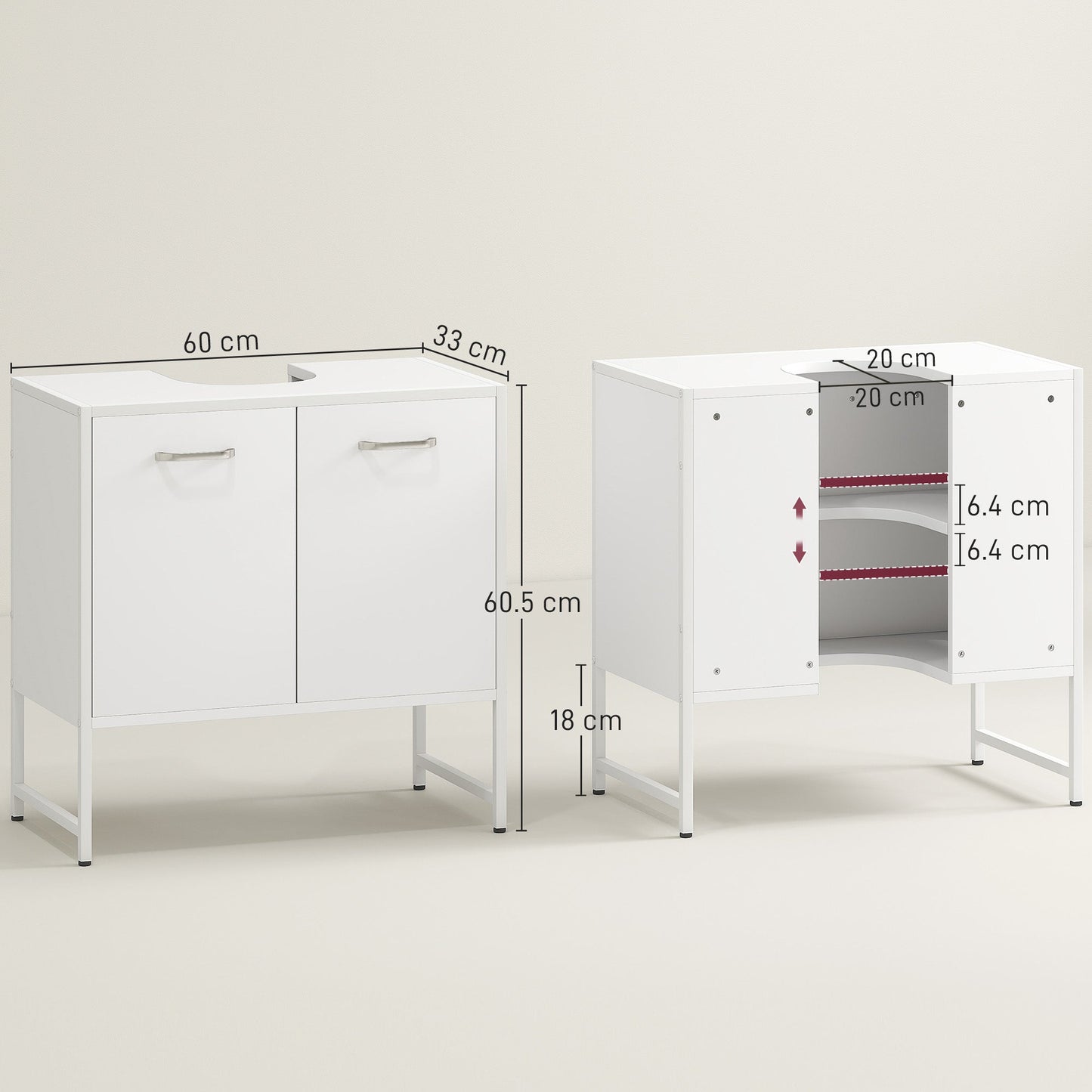 HOMCOM Bathroom Vanity Unit, Under Sink Storage Cabinet with Soft-Close Doors for Basin without or with Pedestal, White