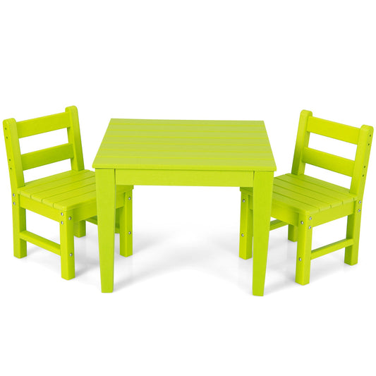 3-Piece Kids Table and Chair Set for Painting and Dining-Green