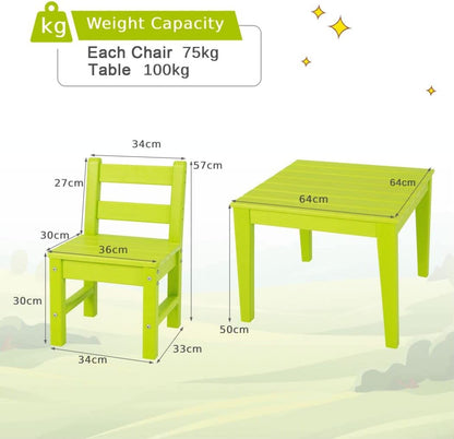 3-Piece Kids Table and Chair Set for Painting and Dining-Green