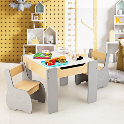 4-in-1 Wooden Kids Table and Chair Set with Hidden Storage-Grey