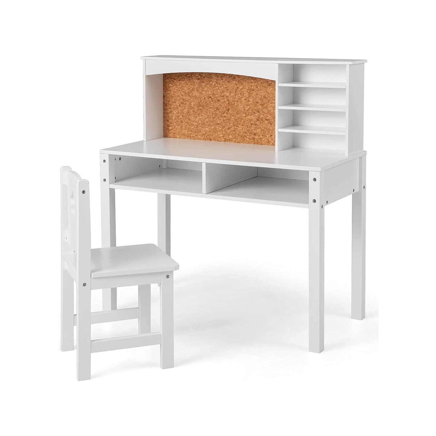 Wooden Kids Desk and Chair Set with Hutch for Studying and Reading-White