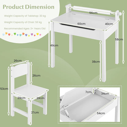 Kids Table and Chair Set with Paper Roll-White