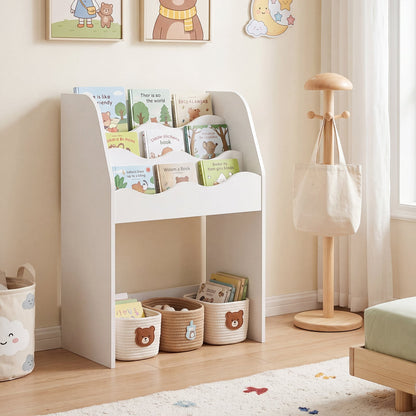 3-Tier Wooden Kids Book Shelf with Large Rolling Storage Drawer and Anti-Toppling Devices-White