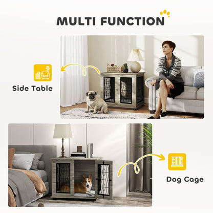 PawHut Indoor Dog Crate Furniture End Table with Soft Washable Cushion, Lockable Front Door, for Medium Dogs - Black