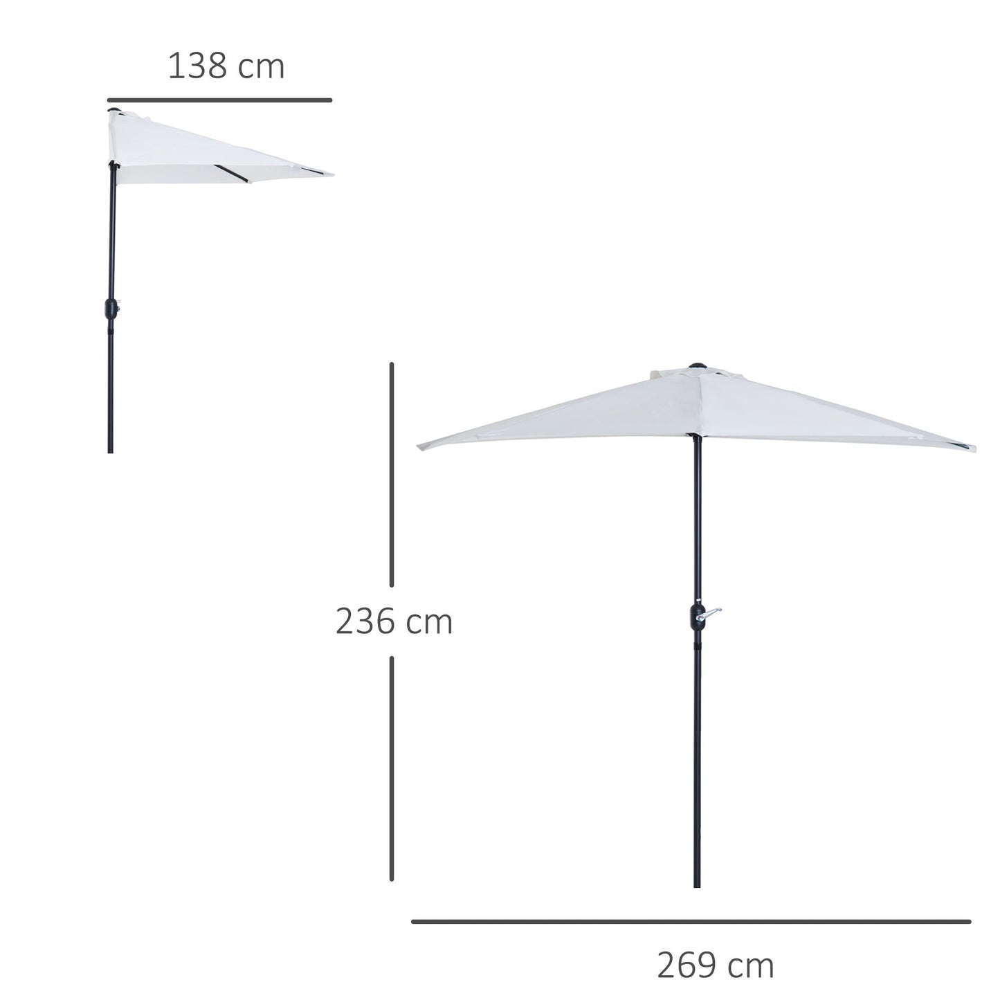 2.7m Balcony Half Parasol 5 Steel Ribs Construction Garden Outdoor Umbrella Cream White