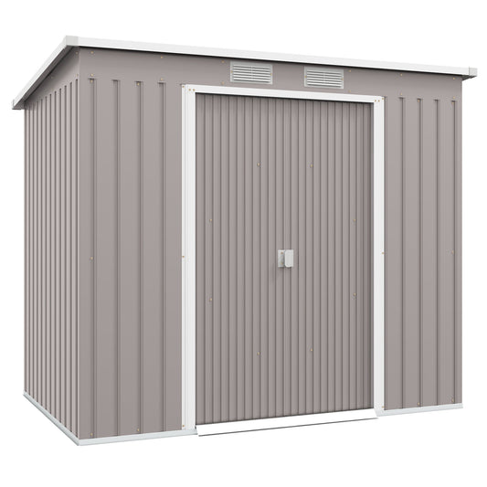 Outsunny 7 x 4 Garden Shed, Galvanised Steel, Metal Lean-to Tool Shed with Foundation Kit, Grey