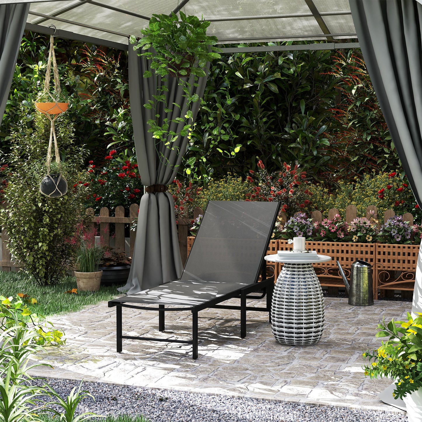 Outsunny Reclining Sun Lounger - Grey