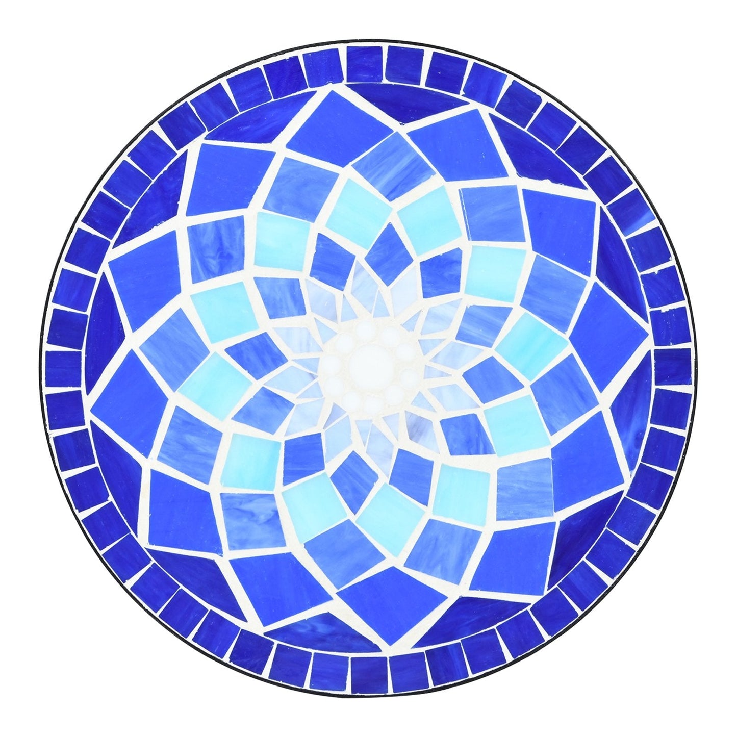 Folding Mosaic Side Table with Ceramic Tile Top and Non-slip Foot Mat-Blue Flower