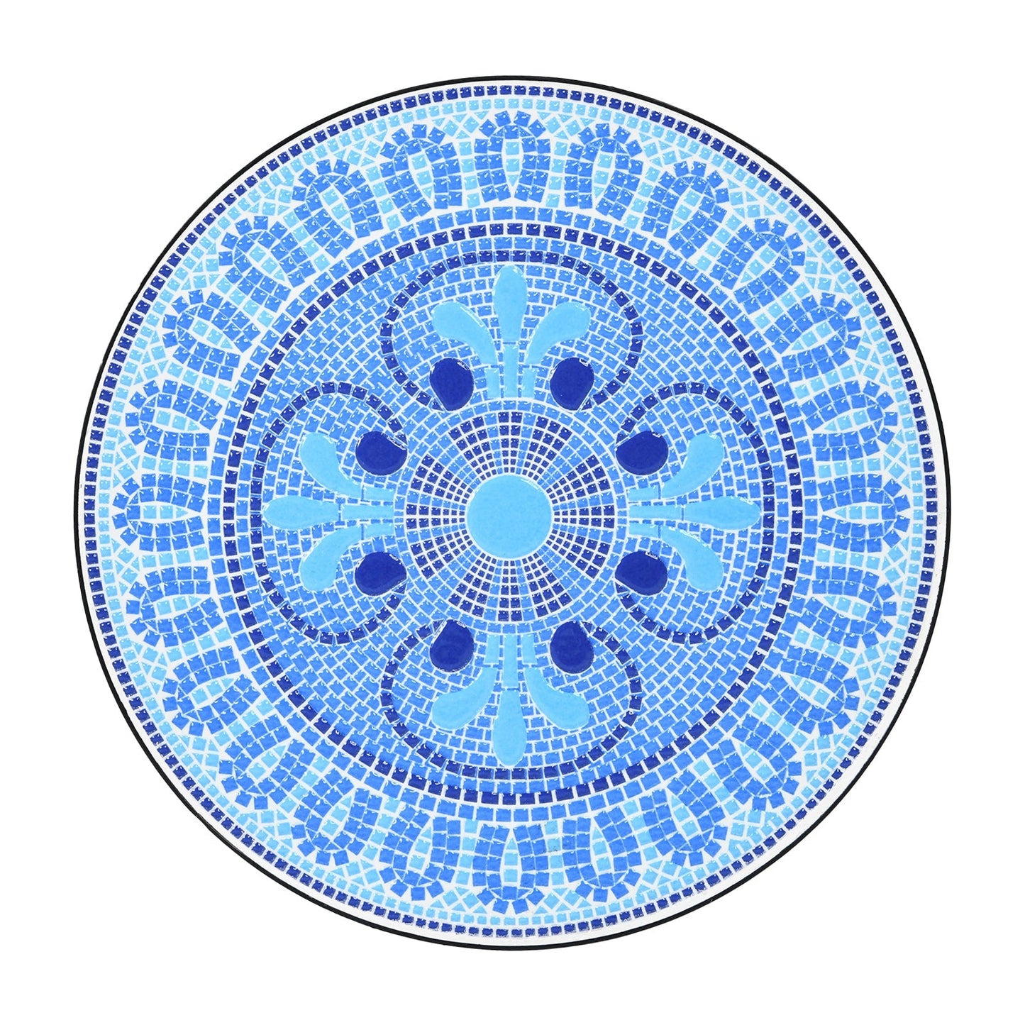 Folding Mosaic Side Table with Ceramic Tile Top and Non-slip Foot Mat-Blue Four Leaf Clover