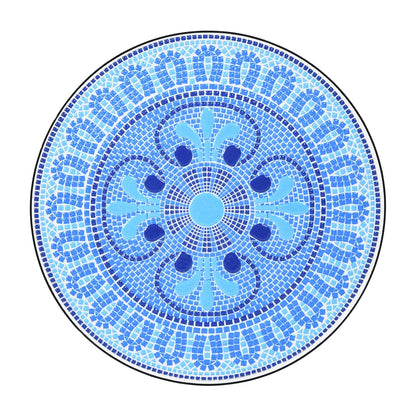 Folding Mosaic Side Table with Ceramic Tile Top and Non-slip Foot Mat-Blue Four Leaf Clover