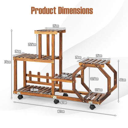 Wood Rolling Plant Stand for Flower Display