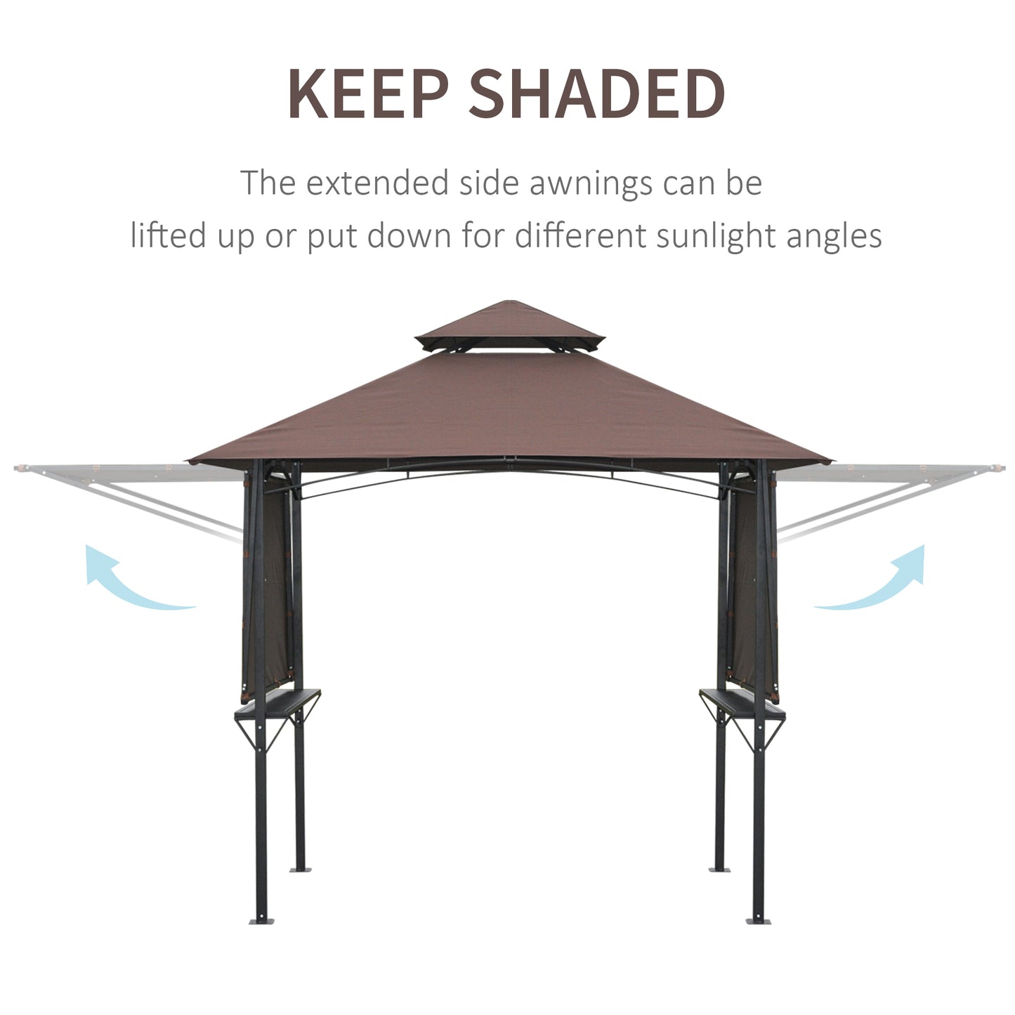 Outsunny 2,4 x 1,5 m (8' x 5') Grill Gazebo Canopy z rozkładanymi bocznymi markizami, zadaszenie na zewnątrz BBQ Gazebo Shelter z 2 bocznymi półkami do ogrodu, na patio, na grilla, na piknik, do kawiarni
