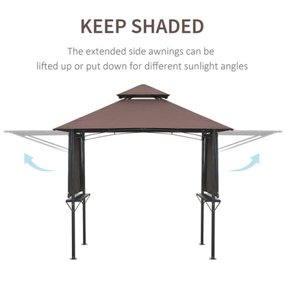 Outsunny 2,4 x 1,5 m (8' x 5') Grill Gazebo Canopy z rozkładanymi bocznymi markizami, zadaszenie na zewnątrz BBQ Gazebo Shelter z 2 bocznymi półkami do ogrodu, na patio, na grilla, na piknik, do kawiarni