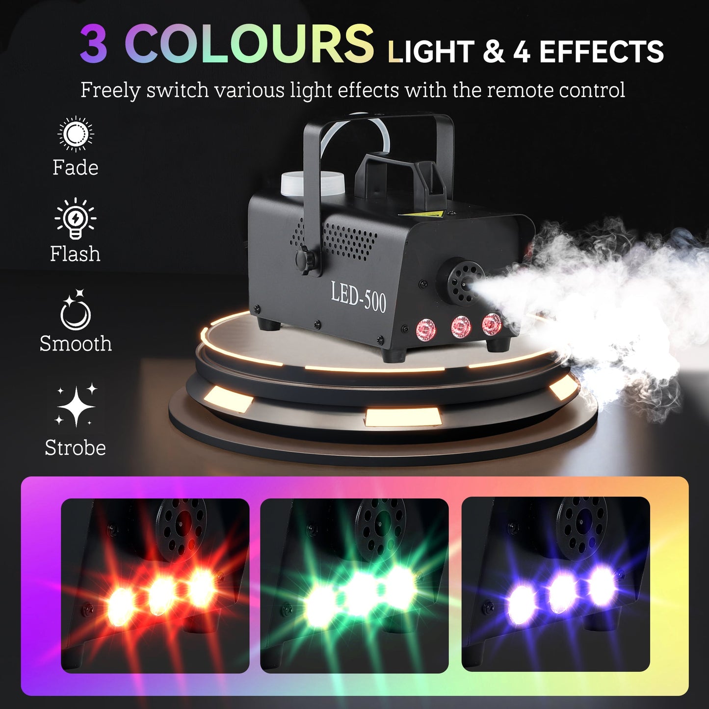 HOMCOM Halloween Smoke Machine with 3 RGB LED Lights and 4 Effects