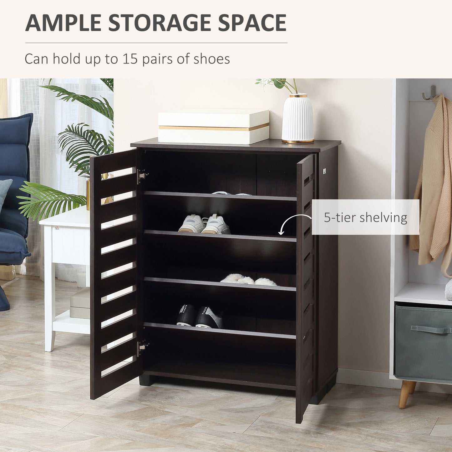 HOMCOM 15 Shoe Storage Cabinet - Wood-Effect