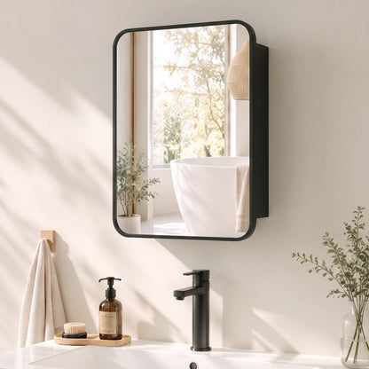 HOMCOM Bathroom Medicine Mirror Cabinet, Bathroom Wall Cabinet with Storage, Magnetic Door and Adjustable Shelf, Black