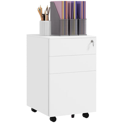 Vinsetto 3-Drawer Vertical Filing Cabinet w/ Lock & Pencil Tray, Steel Mobile File Cabinet w/ Adjustable Hanging Bar for A4 & Letter Size, White