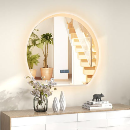 Half Circle LED Bathroom Mirror with Touch Switch and 3-Color Lights