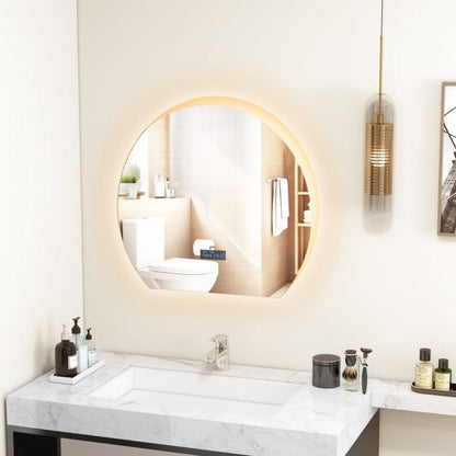 Half Circle LED Bathroom Mirror with Touch Switch and 3-Color Lights